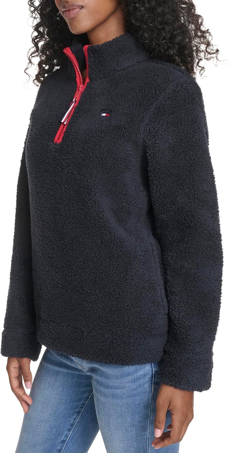 Женский пуловер Tommy Hilfiger с воротником-стойкой и молнией 1/4 из мягкой шерпы, Sky Captain — фото 2