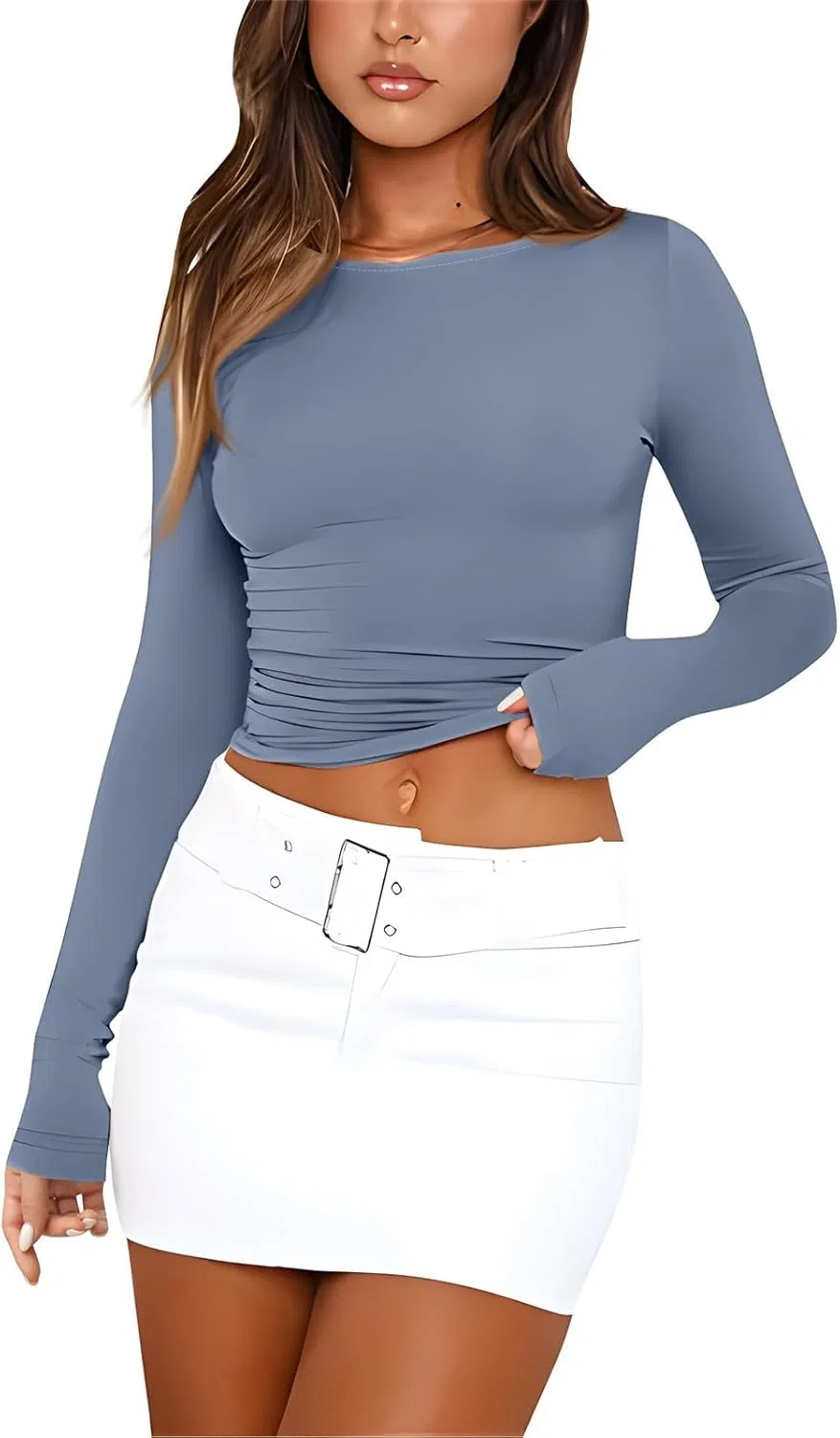 Футболка с длинным рукавом, V-образный вырез, Light Blue, размерная линейка XS-XL
