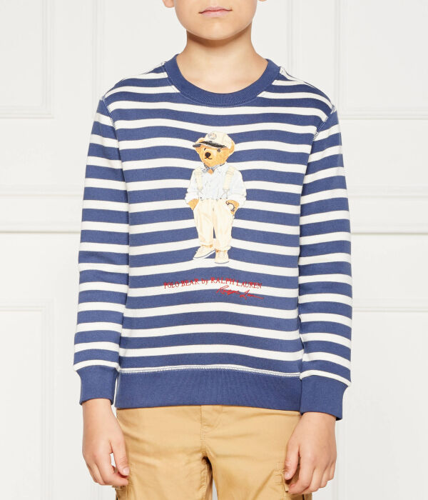 

Свитшот детский Polo Ralph Lauren в полоску с принтом медведя, бело-синий