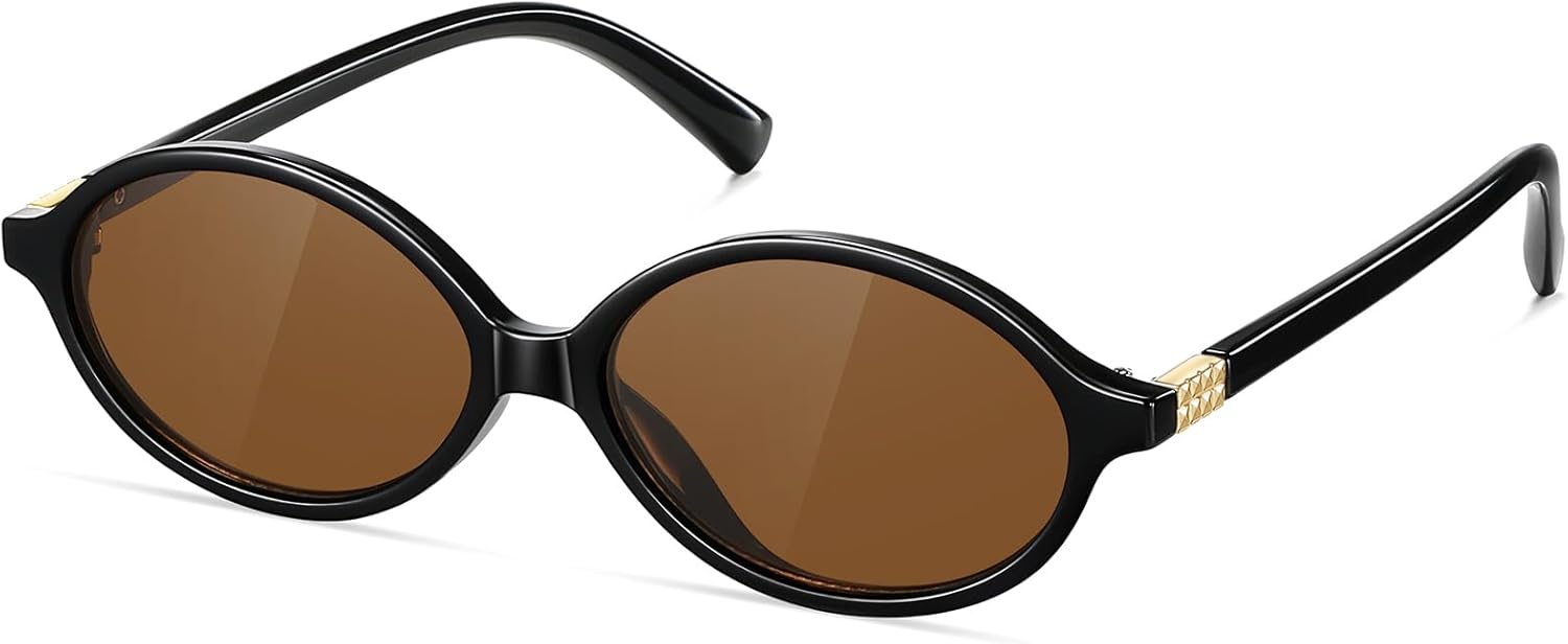 

Солнцезащитные очки для женщин. Классические винтажные солнцезащитные очки в стиле ретро, ​​овальные, модные очки 90-х годов, солнцезащитные очки с линзами UV400 CHAOSELF, Black+brown