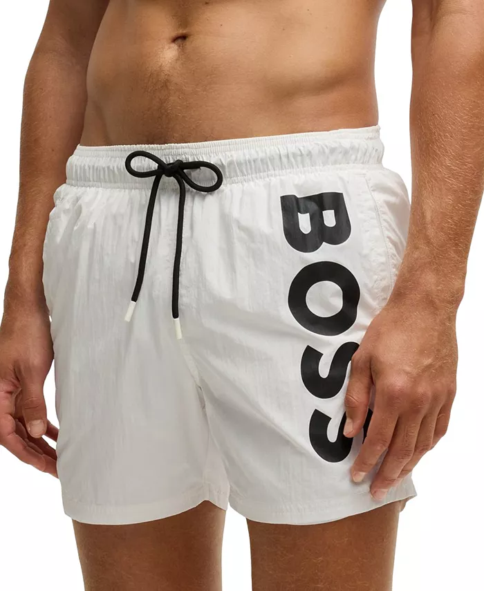 

Мужские быстросохнущие поплиновые плавки с вертикальным логотипом Hugo Boss, синий