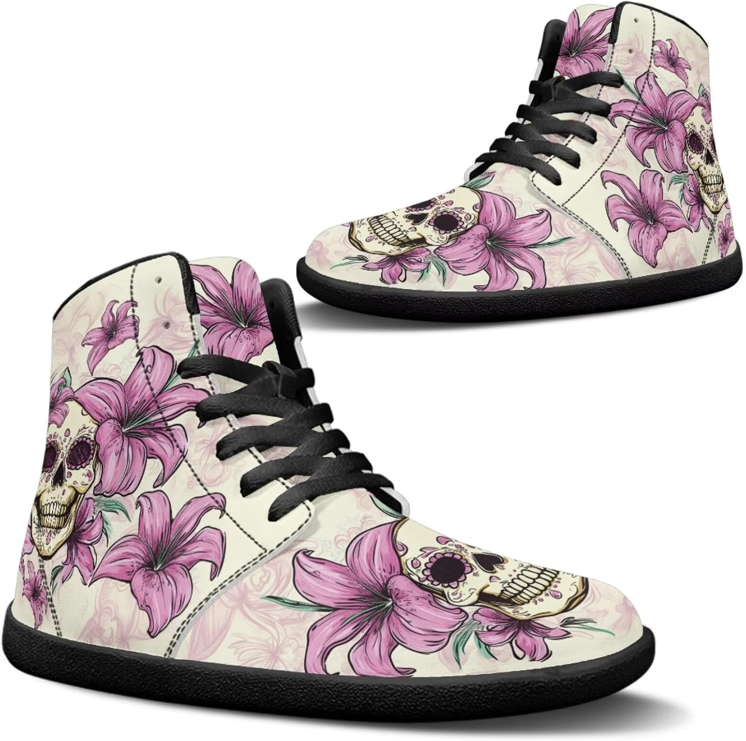 

Кроссовки Jeiento Skull High Top для мужчин с эффектом босоного бега, дышащие, Retro Skull Flower