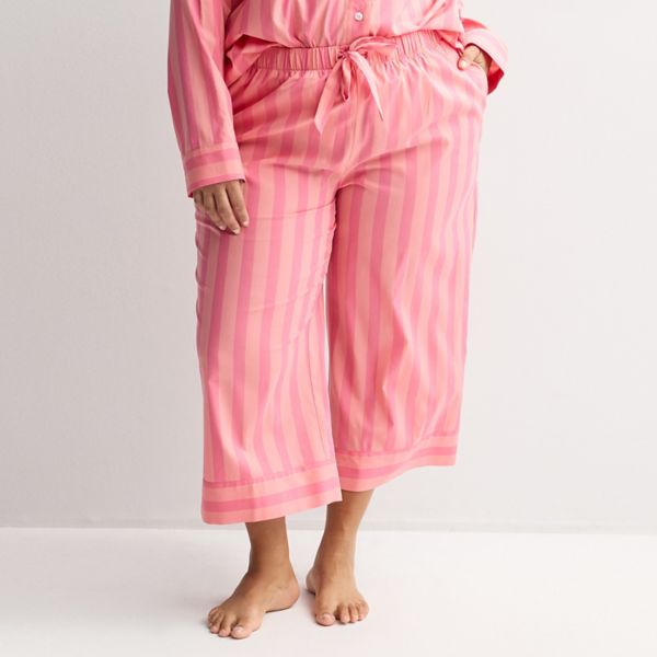 

Укороченные пижамные брюки больших размеров из тканого материала Sonoma Goods For Life, цвет pink orange stripe