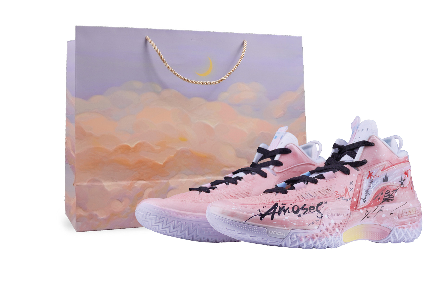 

LINING Амортизаторы Shudder противоскользящие устойчивые к истиранию баскетбольные кроссовки Mid top мужские Orange Red Pink