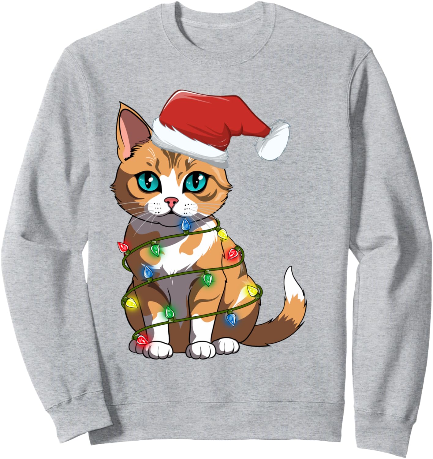 

Рождественская толстовка с изображением кота и гирлянд для мам, пап и девочек Funny Cat Christmas Lights, серый
