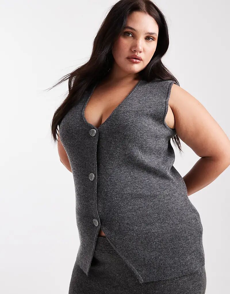 

Мягкий трикотажный жилет Vero Moda Curve в сером меланжевом цвете