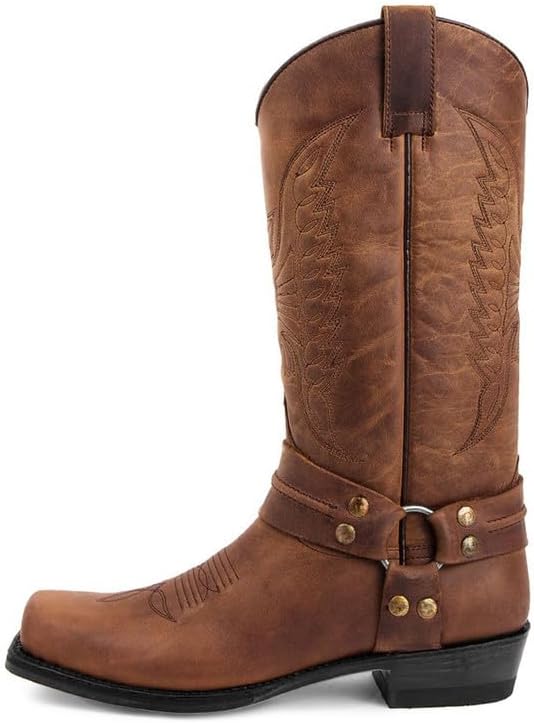 

Мужские ковбойские сапоги ZZQTBCDKY, средние по высоте, с квадратным носком, классические вышитые западные сапоги, ретро-коричневые традиционные деревенские сапоги для мужчин