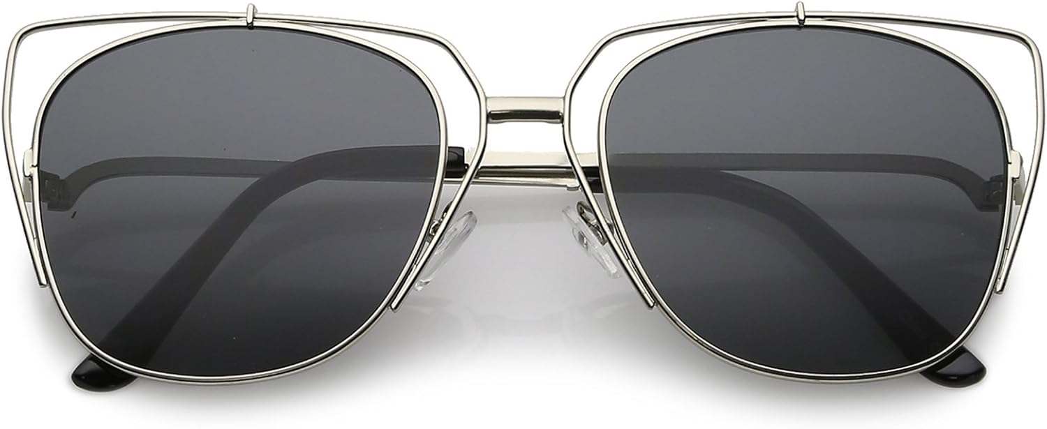 

zeroUV - Женские солнцезащитные очки с открытыми металлическими дужками, зауженными к низу, квадратными плоскими линзами, в форме «кошачьего глаза», диаметр линз 55 мм, Silver / Smoke