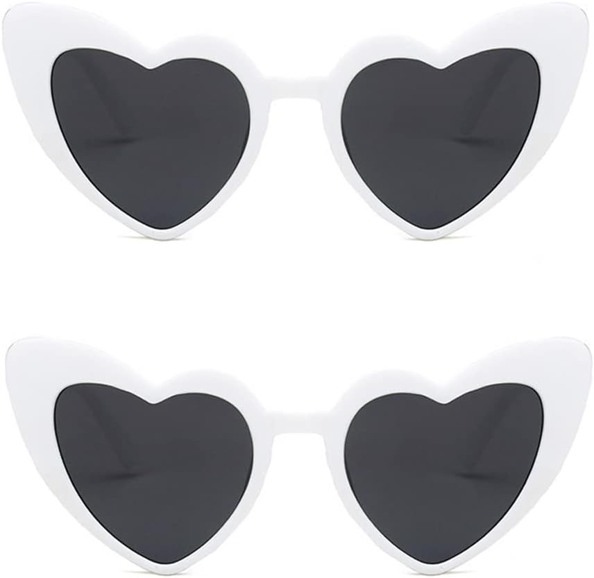 

ALVOGIMOR, набор из 2 солнцезащитных очков в форме сердца, яркие, модные, в винтажном стиле «кошачий глаз», идеально подходят для вечеринок или повседневного использования, White