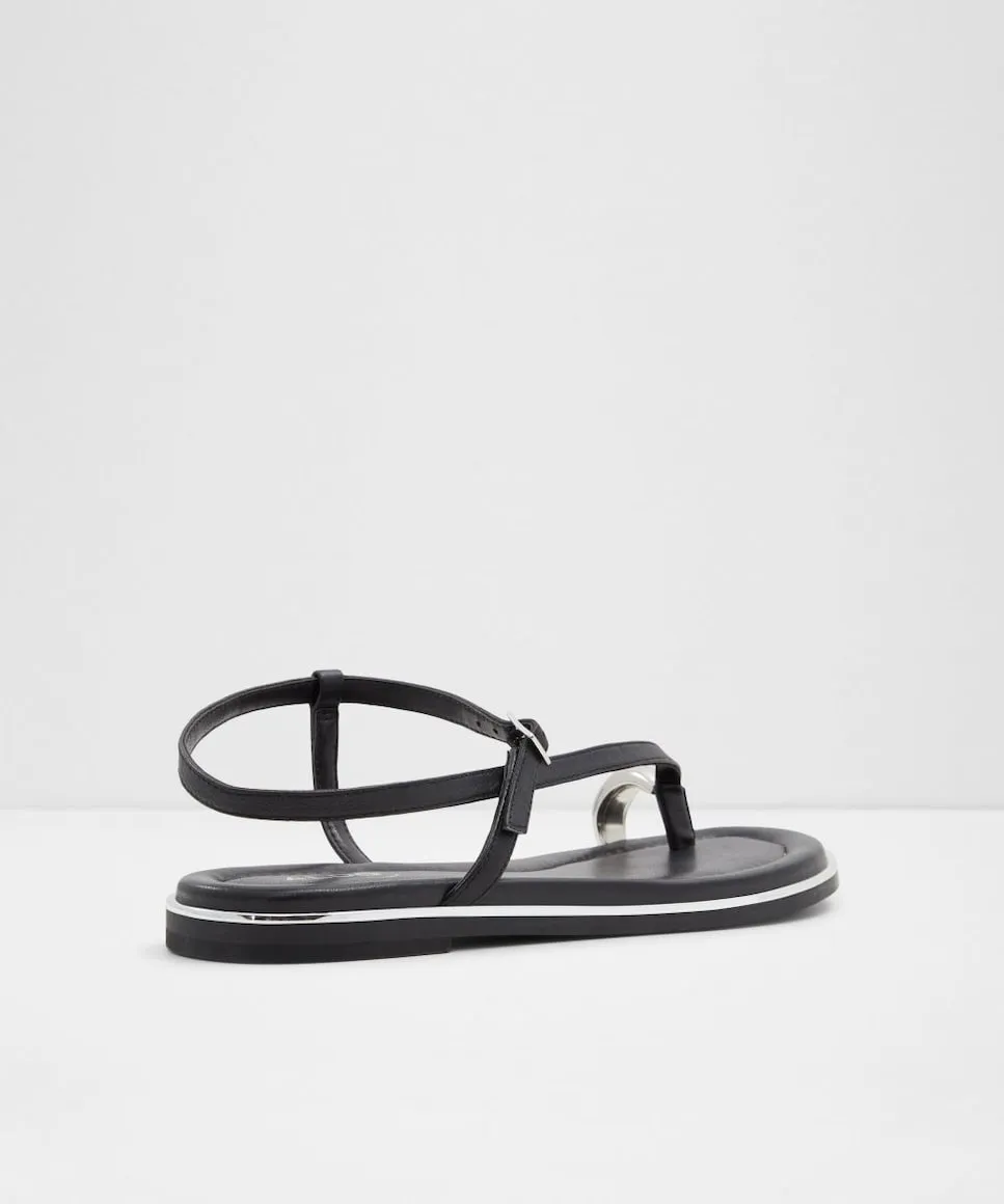 Сандалии женские кожаные на плоской подошве с круглым носком Aldo, черный — фото 2