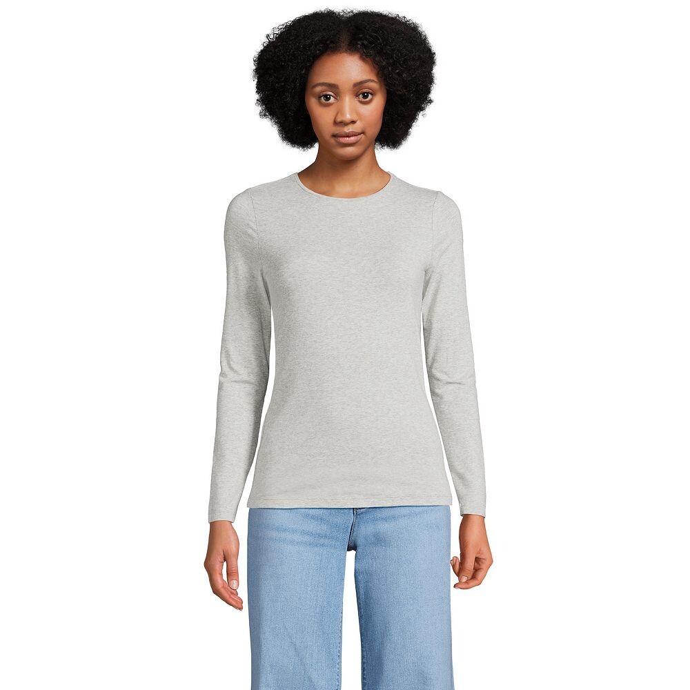 

Женский топ Lands' End с круглым вырезом и длинными рукавами, цвет Gray Heather