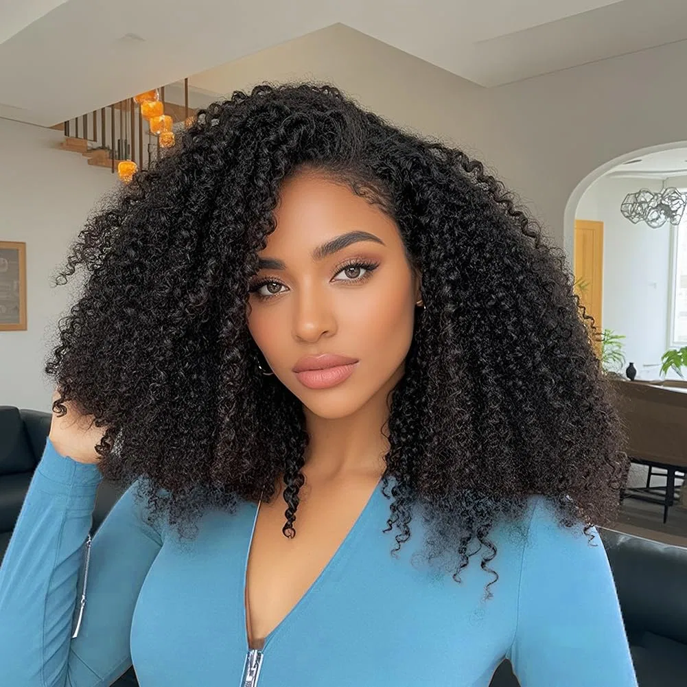 Женский полупарик Kinky Curly Human Hair, 200 плотность, 3-в-1, 30.5 см Tnice, 1B Half Wig Human Hair