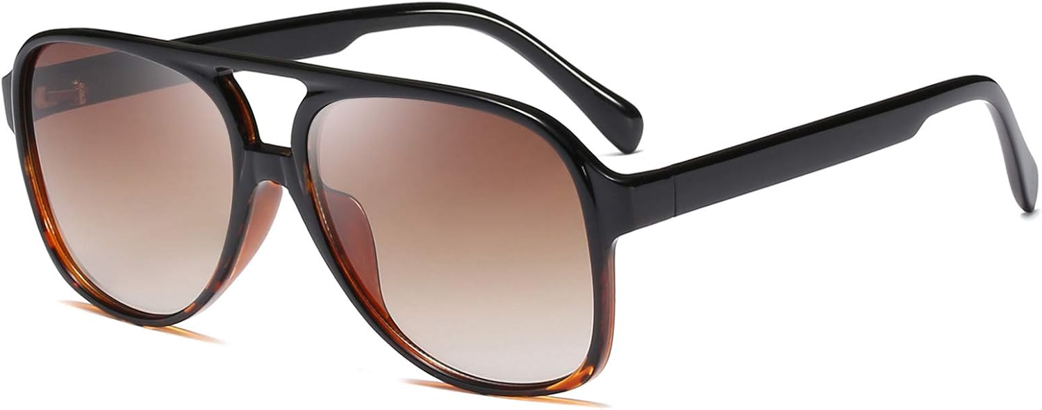 

Солнцезащитные очки Dollger Retro Aviator для женщин и мужчин, классический винтажный стиль, большая квадратная оправа, 70-е и 80-е годы, A7:top Black and Bottom Leopard Gradient Brown