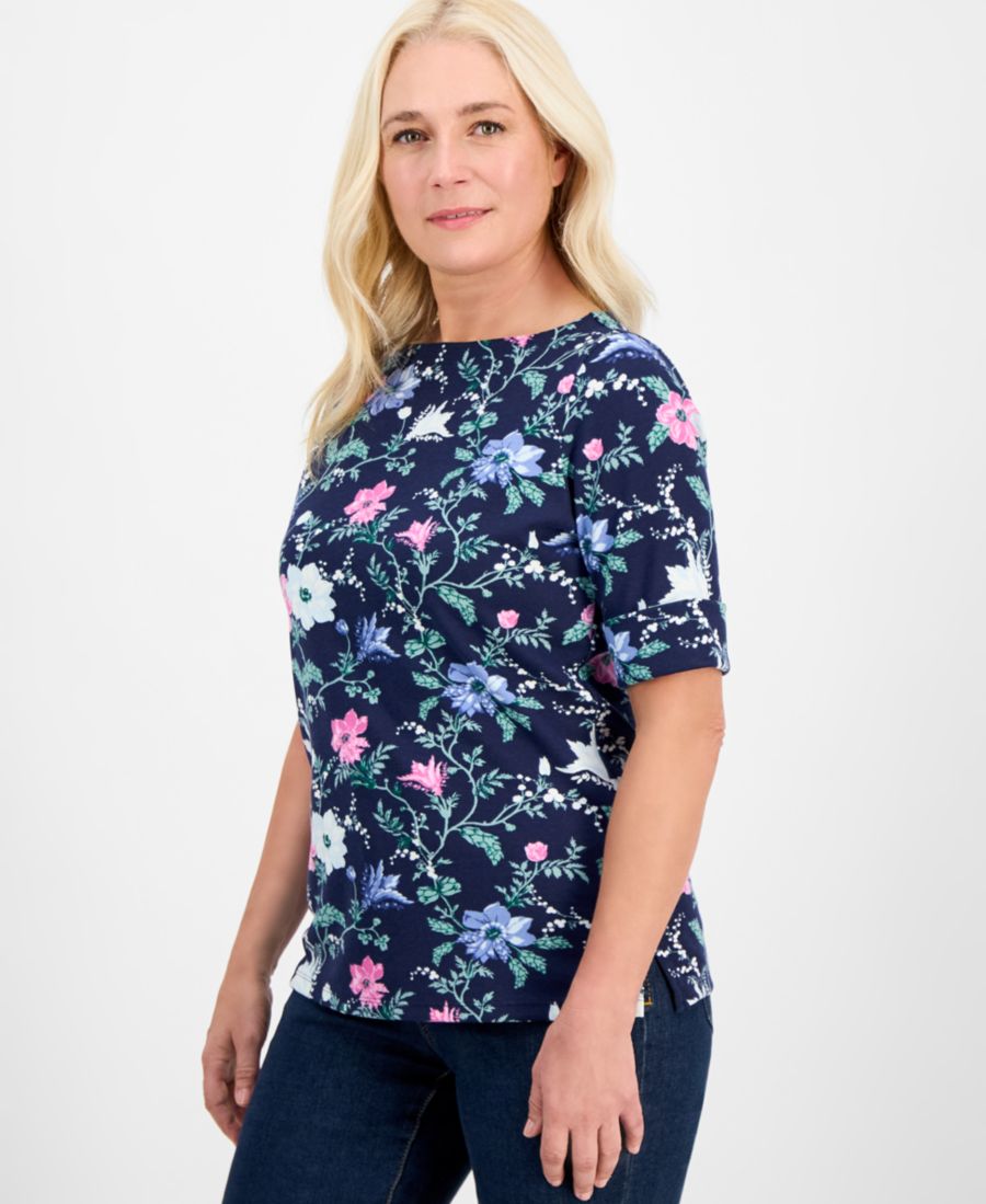 

Женская блузка с принтом, вырезом-лодочкой и рукавами до локтя Style & Co, Navy Floral