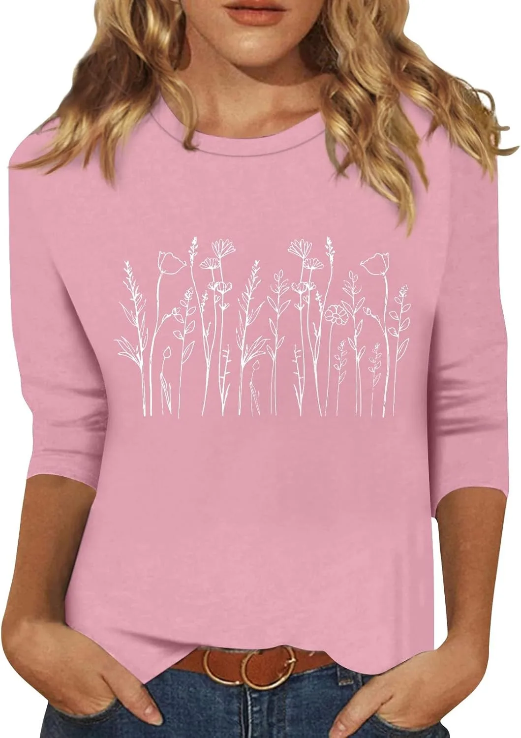 

Летний топ для женщин с 2D принтом и 3/4 рукавом FQZWONG