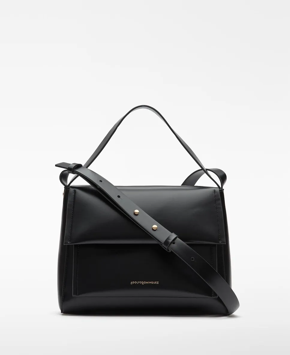 

Женская сумка через плечо с клапаном из кожи (без кожи) Adolfo Dominguez, черный