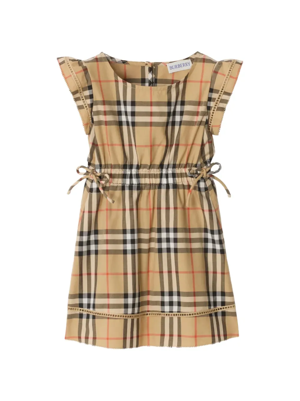 Хлопковое платье в клетку BURBERRY KIDS, бежевый