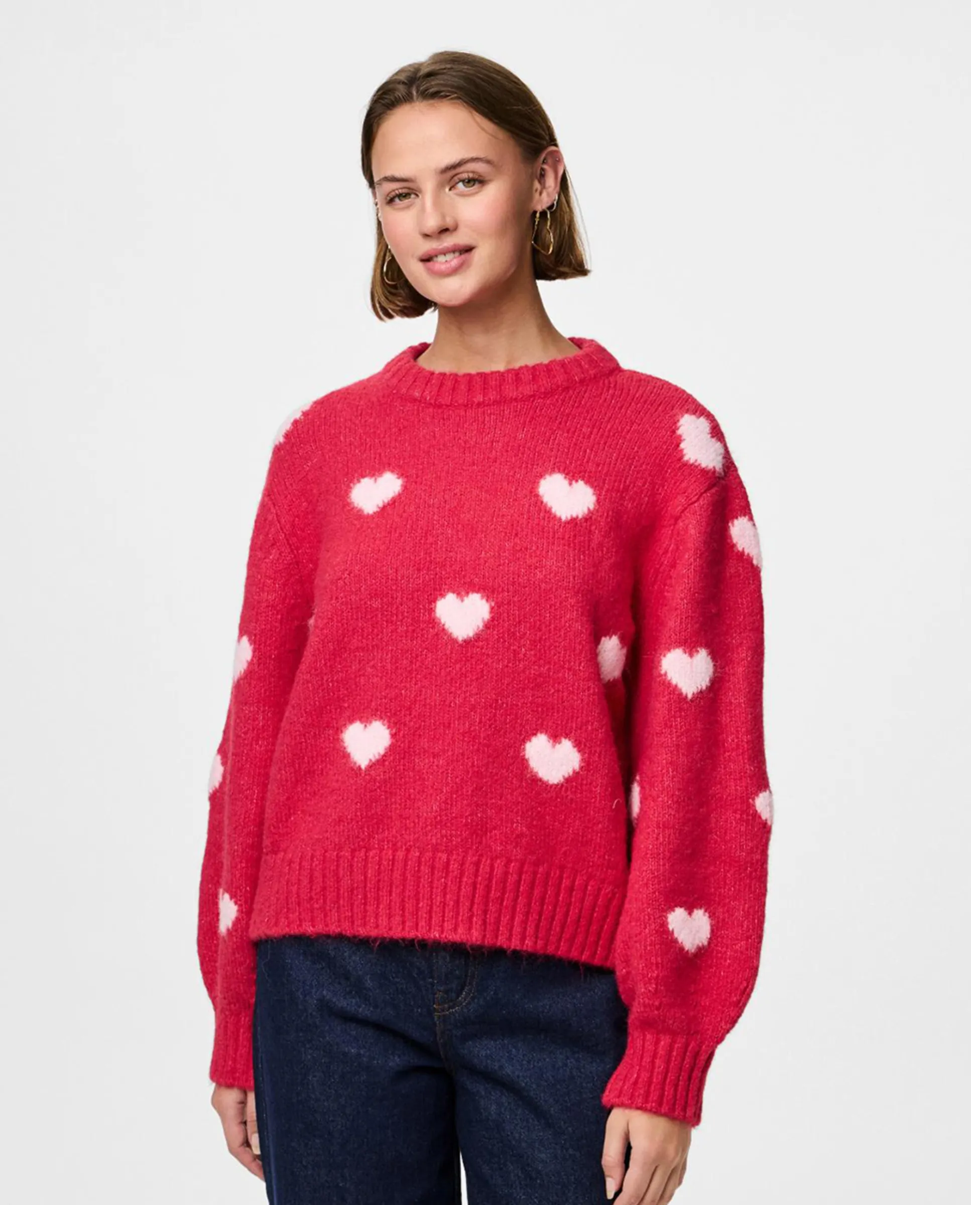

Женский свитер с сердечками Pieces, красный