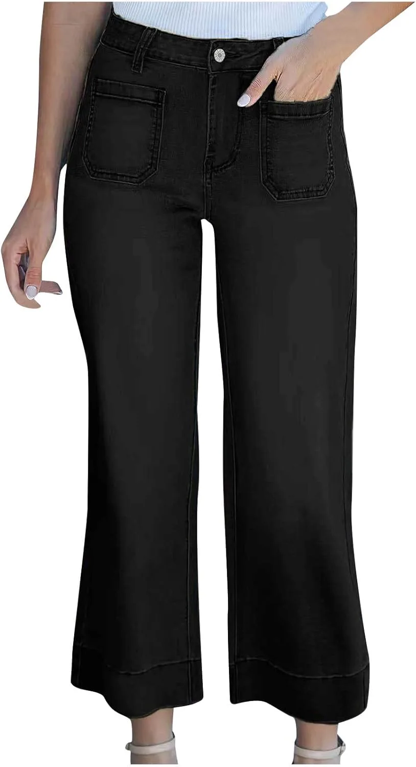 

FZYLQY женские джинсы с высокой талией и широкими штанинами