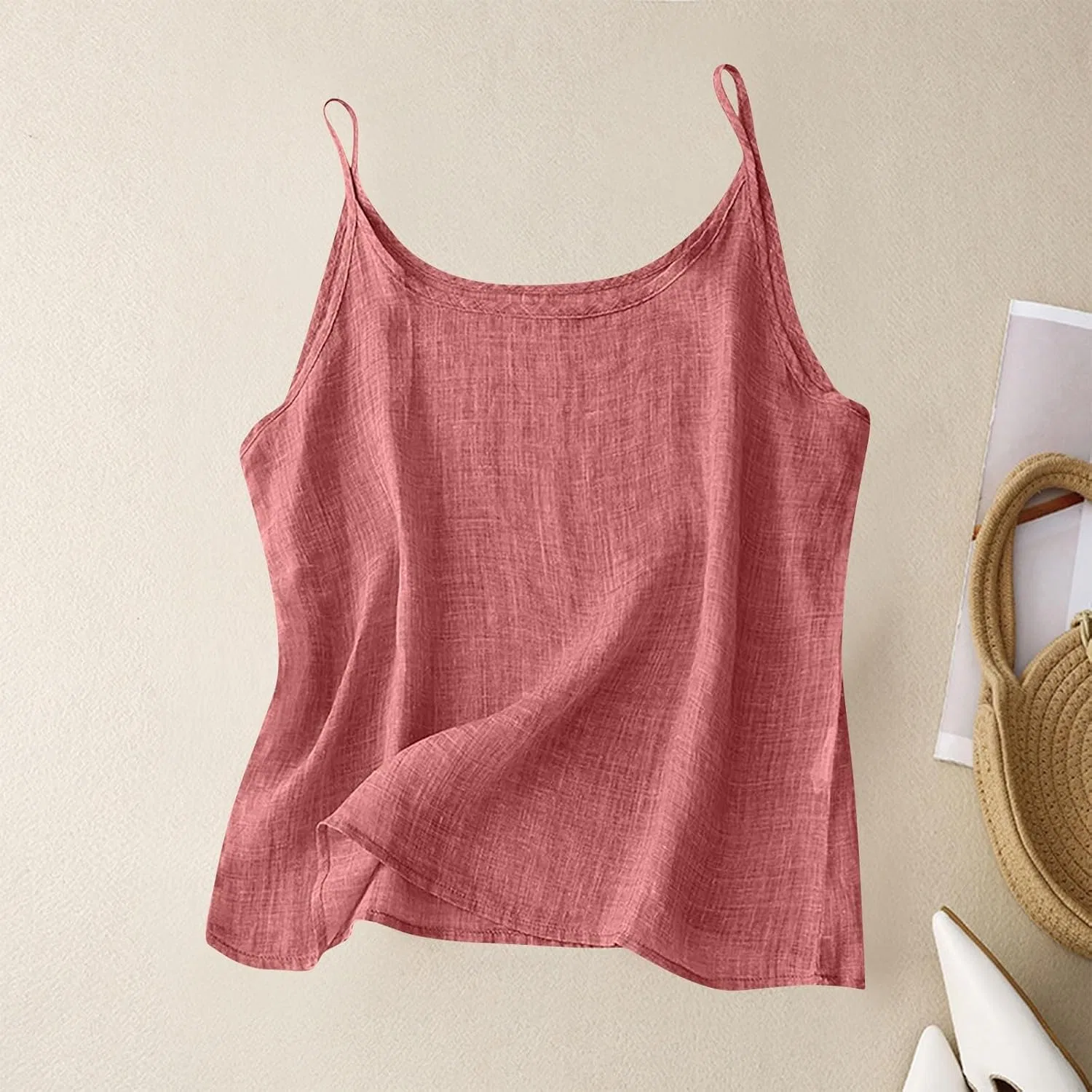 Женский топ на бретелях Cotton Linen, красный — фото 3