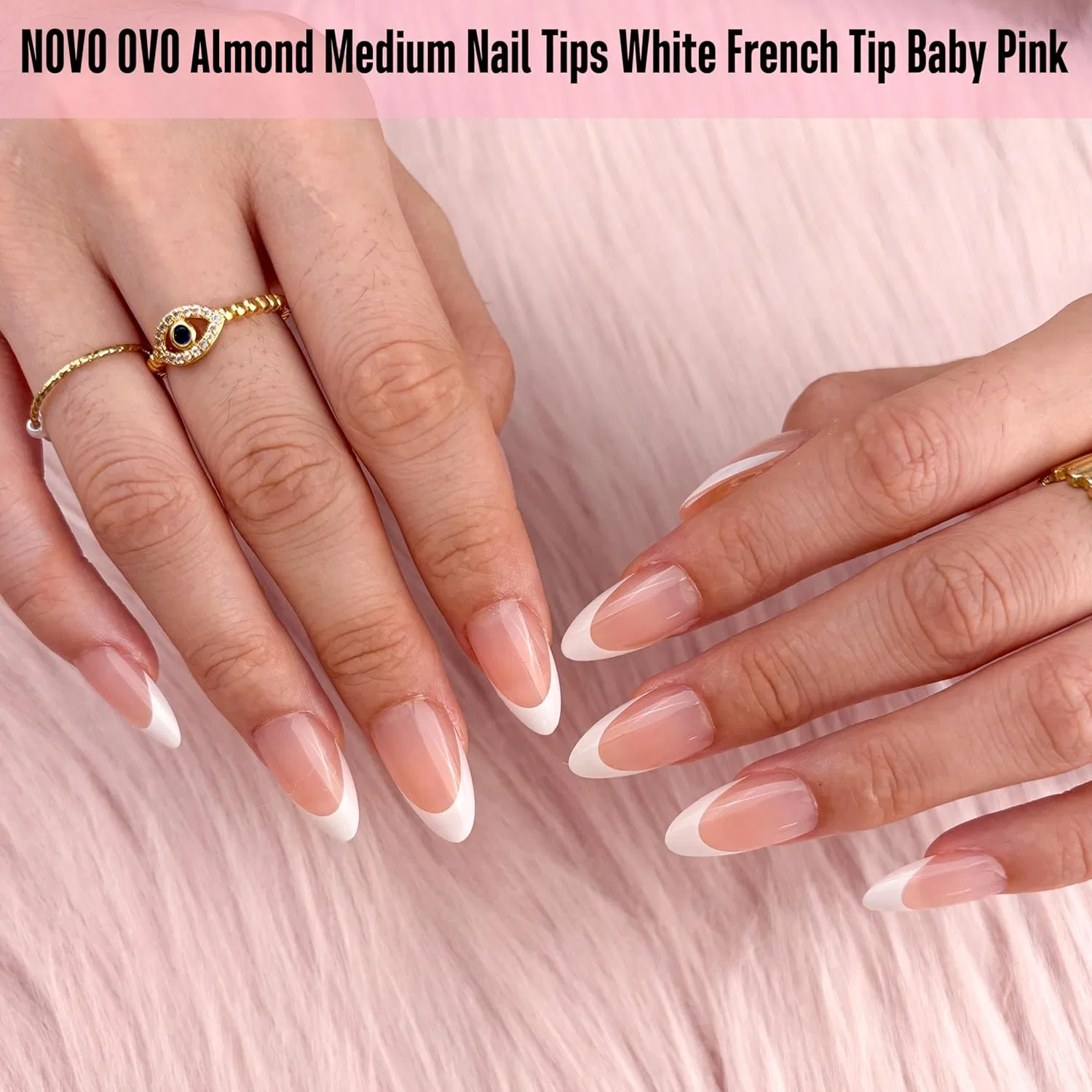 Набор накладных ногтей «White French Tip Almond» от NOVO OVO (240 шт.) Novo Ovo, Medium Almond White French Tip Baby Pink 240_Eu — фото 2