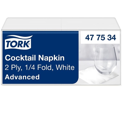 

Салфетка коктейльная белая двухслойная Advanced без рисунка 11,9 см x 12 см Tork