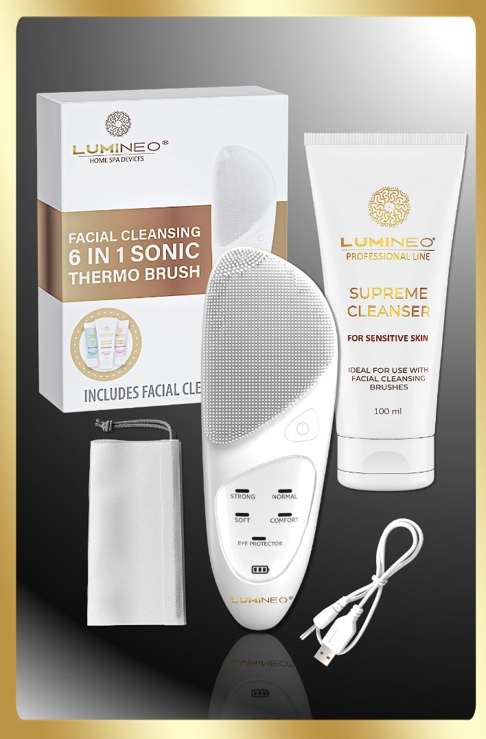 

Lumineo, звуковая щетка для лица, жемчуг + гель для чувствительной кожи