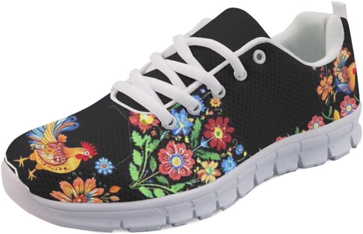 

Женские слипоны кроссовки для ходьбы, тенниса и бега, весенне-летние кроссовки с цветочным принтом, легкие для спортзала, путешествий и работы Getelinseng, Embroidered Rooster Floral