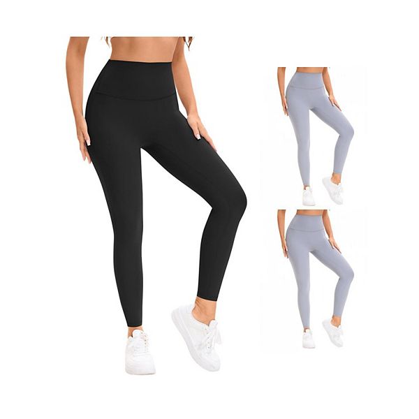 

3 пары женских леггинсов для тренировок с высокой талией и эффектом контроля живота Inspire Chic, Grey Black