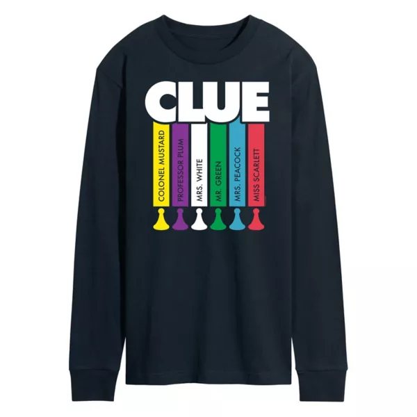 

Мужская футболка с длинным рукавом и принтом Clue Logo Characters Hasbro, синий