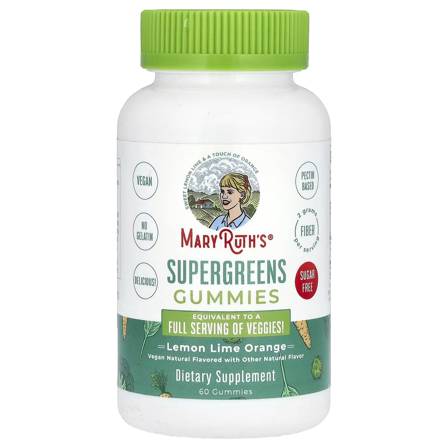 

Жевательные конфеты Supergreens, без сахара, лимон, лайм, апельсин, 60 жевательных конфет Maryruth'S