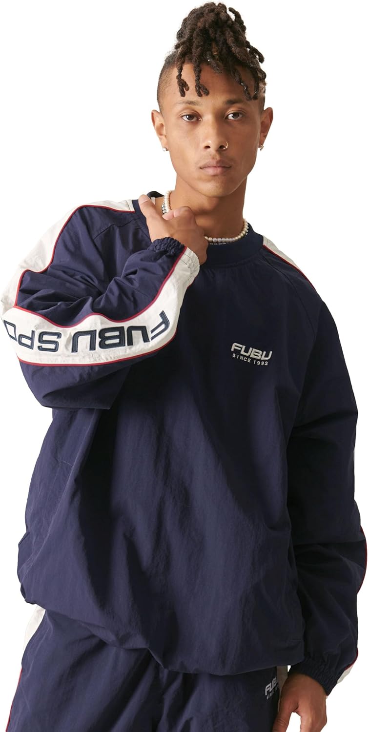

Толстовка FUBU, нейлоновый пуловер с длинным рукавом, логотип бренда, унисекс, для взрослых, темно-синий