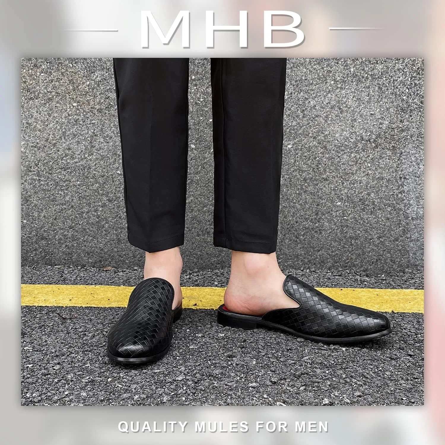 Мужские мюли с клетчатым принтом, на скользящей подошве, Black Checkered MHB — фото 2