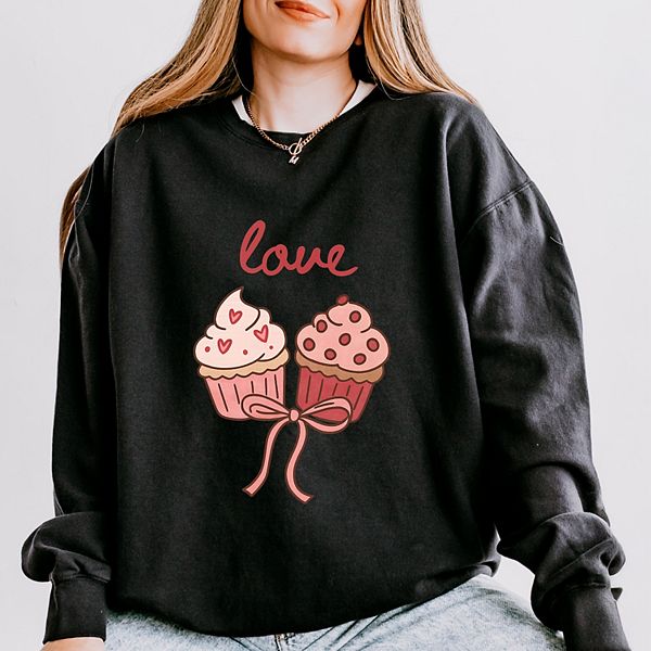 

Love cursive cupcakes coquette - женский легкий свитшот с эффектом garment dyed Simply Sage Market, Black, Черный, Love cursive cupcakes coquette - женский легкий свитшот с эффектом garment dyed Simply Sage Market, Black