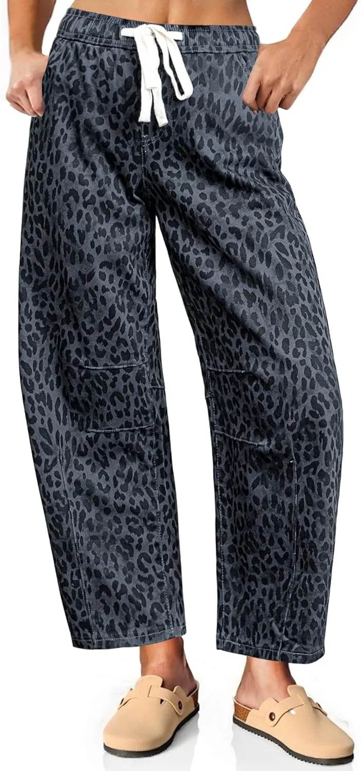 

Vetinee Barrel Jeans Women, модные широкие брюки с леопардовым принтом, высокая посадка, на резинке