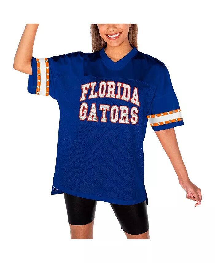 

Женская футболка Royal Florida Gators Until Kickoff со стразами Gameday Couture