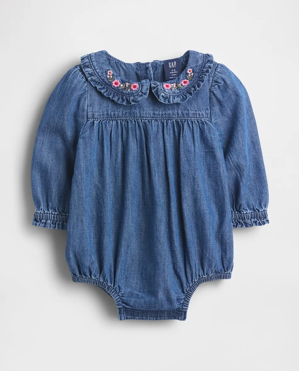 

Детский джинсовый боди с оборками Gap, темно-синий