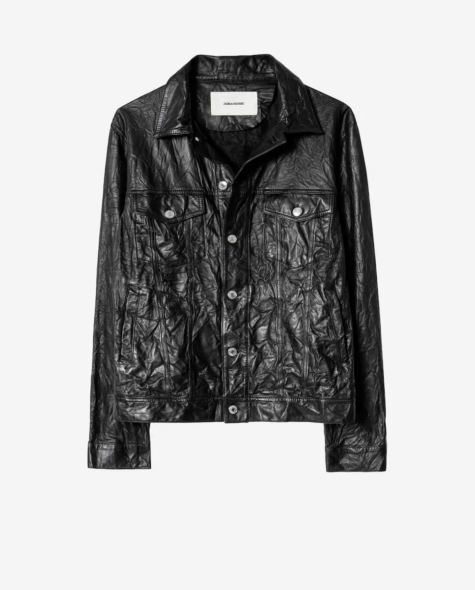 

Черная мужская кожаная куртка на пуговицах Zadig & Voltaire, черный