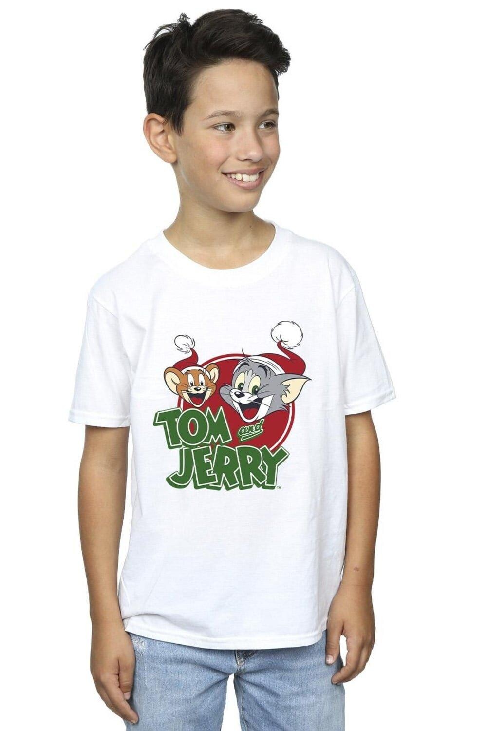 

Футболка с логотипом «Рождественская шапка» Tom & Jerry, белый