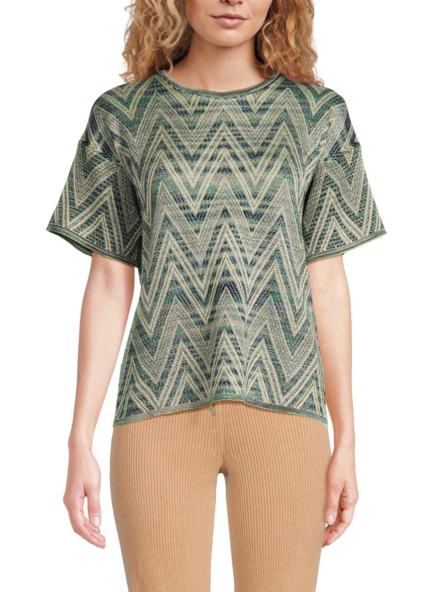 

Топ с короткими рукавами и узором зигзаг M Missoni, цвет Zig Zag Green