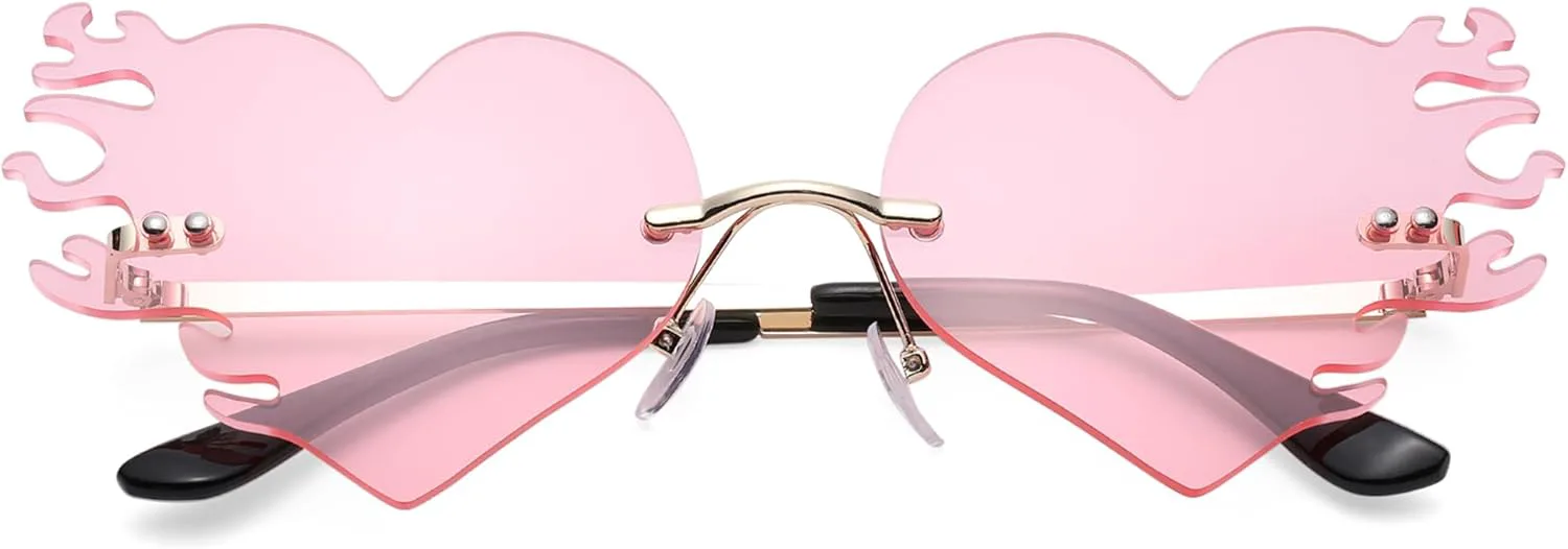 

Солнцезащитные очки Fire Flame для женщин - Солнцезащитные очки в форме сердца для рейв-вечеринок, выпускных балов и Хэллоуина - Очки для фестивалей GLARDEFE, A6 Pink