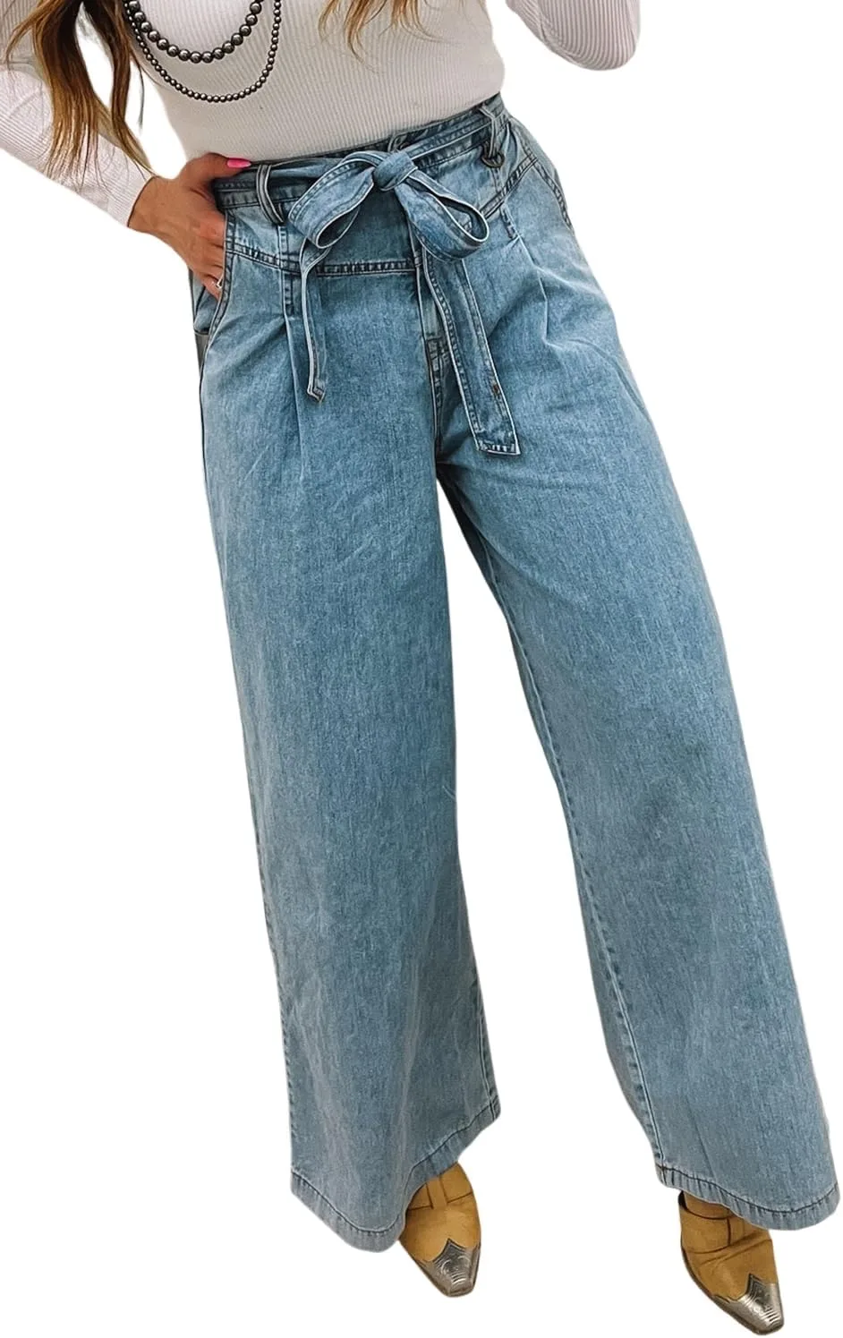 

SELINK Casual High Waisted Jeans для женщин с бантом