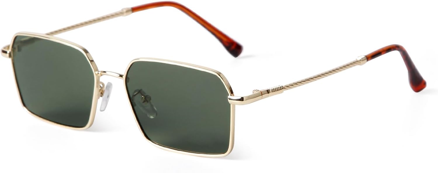 

ADE WU Модные шестиугольные прямоугольные солнцезащитные очки для женщин. Милые, стильные, золотистые металлические прямоугольные солнцезащитные очки с тонированными линзами, Gold/Green