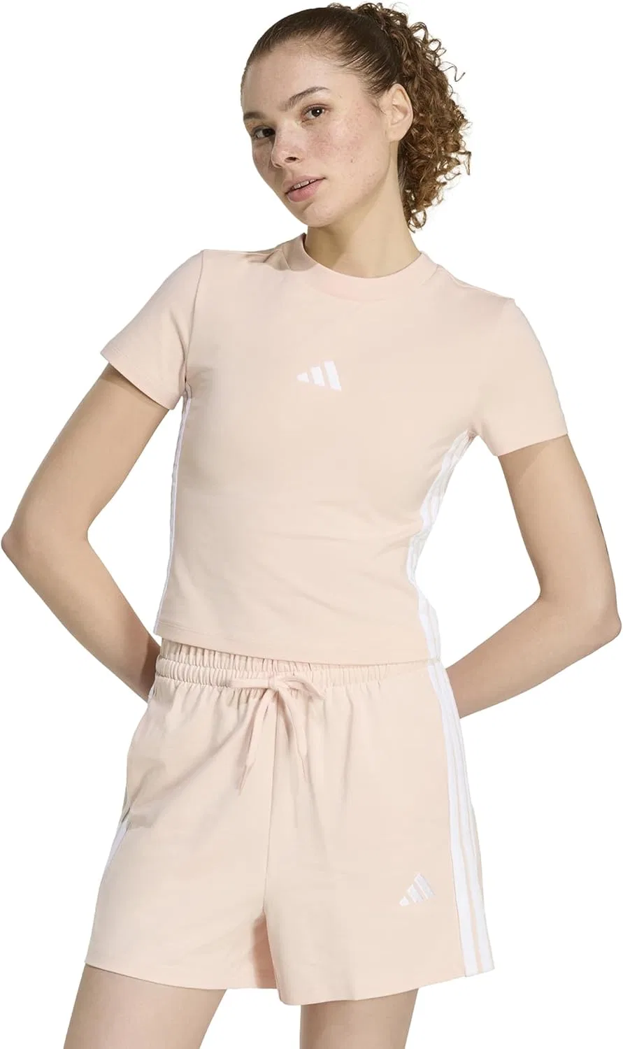 Футболка с 3-полосками adidas, Blush Pink/White