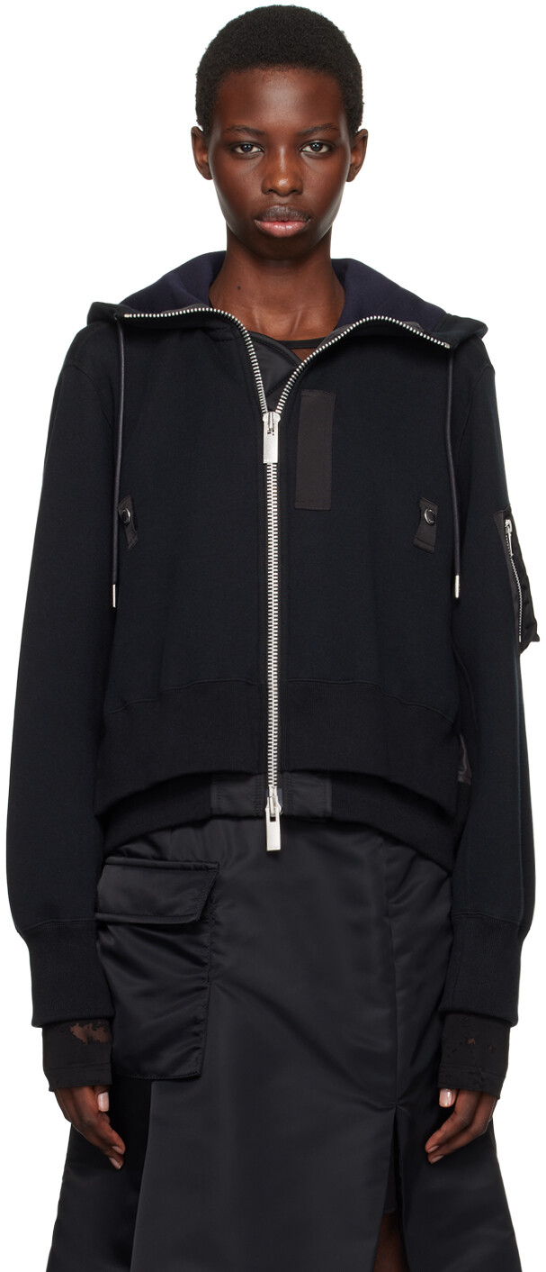 

Черная многослойная толстовка с капюшоном sacai