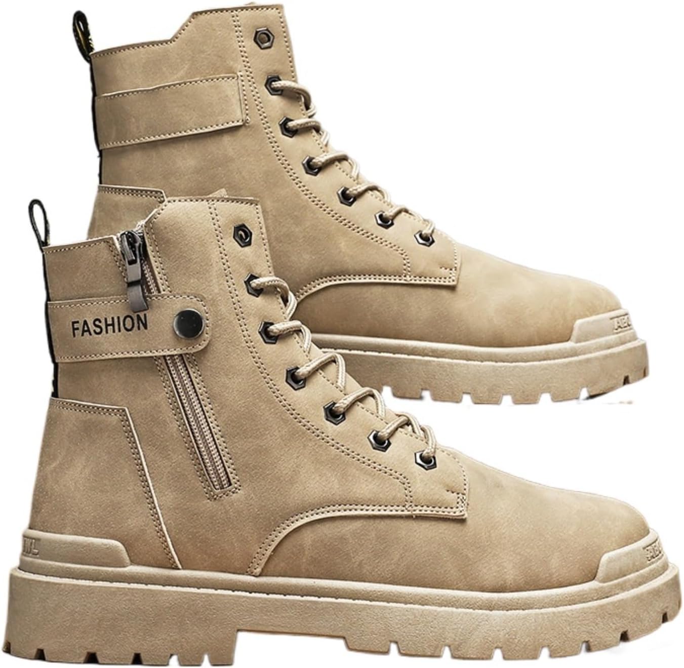 

Мужские мотоциклетные ботинки до щиколотки, ботинки с боковой молнией, тактическая обувь для пустыни для езды на открытом воздухе и повседневной носки Azttoztto, хаки