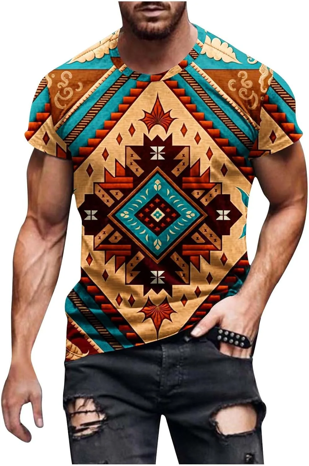 

Футболка мужская Zeiyignr с этническим принтом Aztec