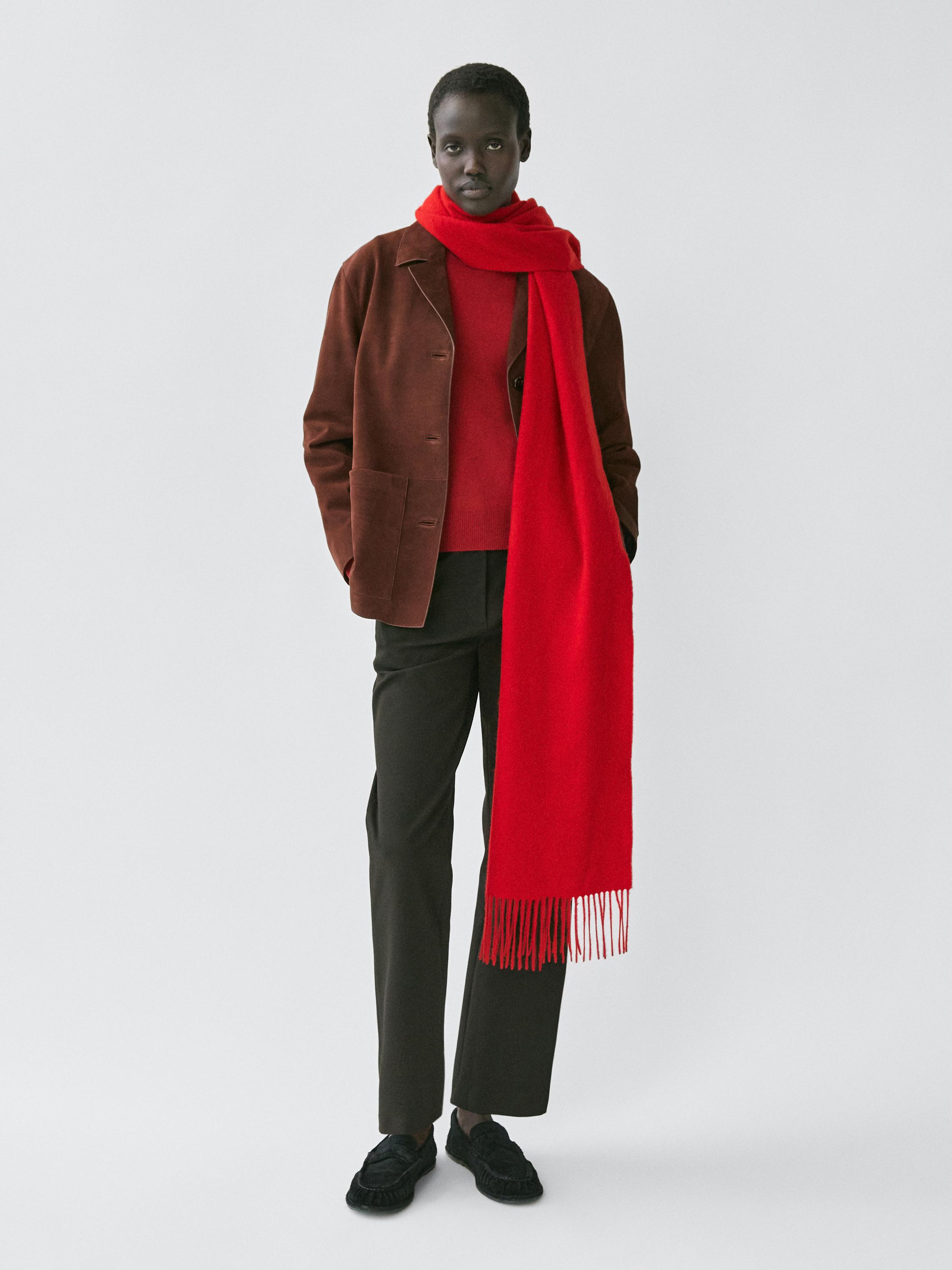 

Шарф из 100% кашемира с бахромой Massimo Dutti, red