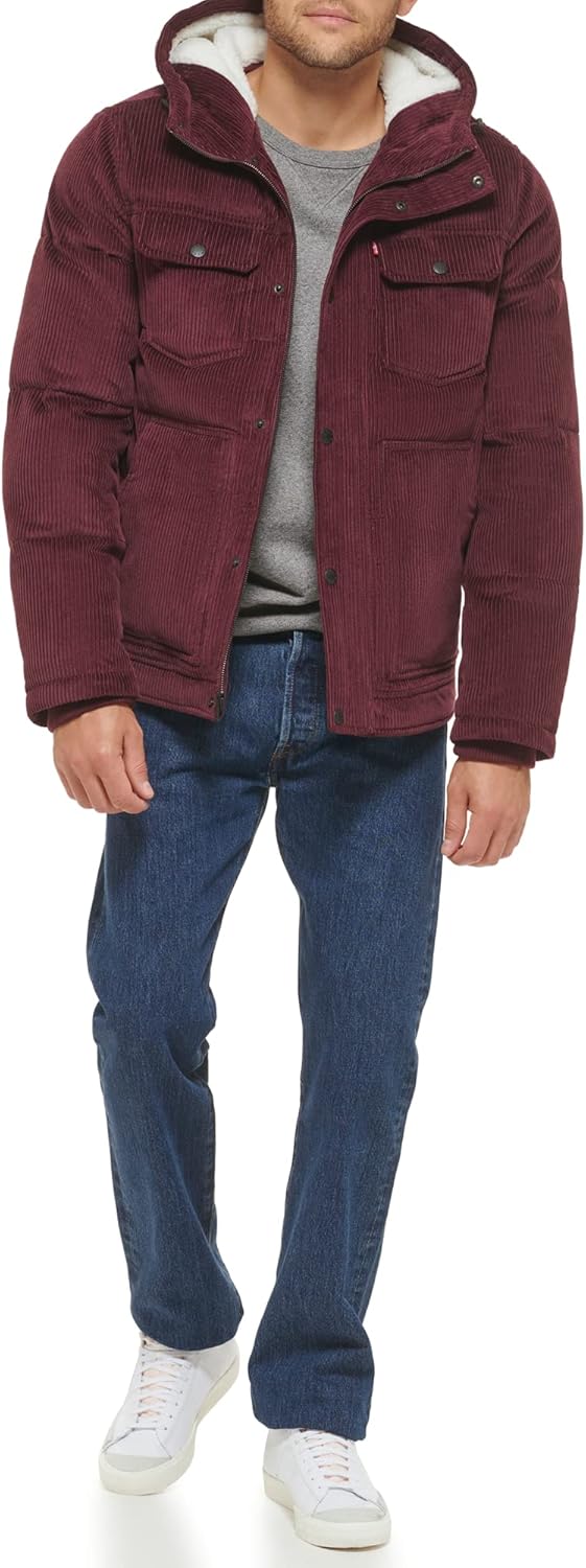 Мужская куртка Levi's Heavyweight средней длины с капюшоном в стиле милитари, Burgundy Corduroy — фото 3