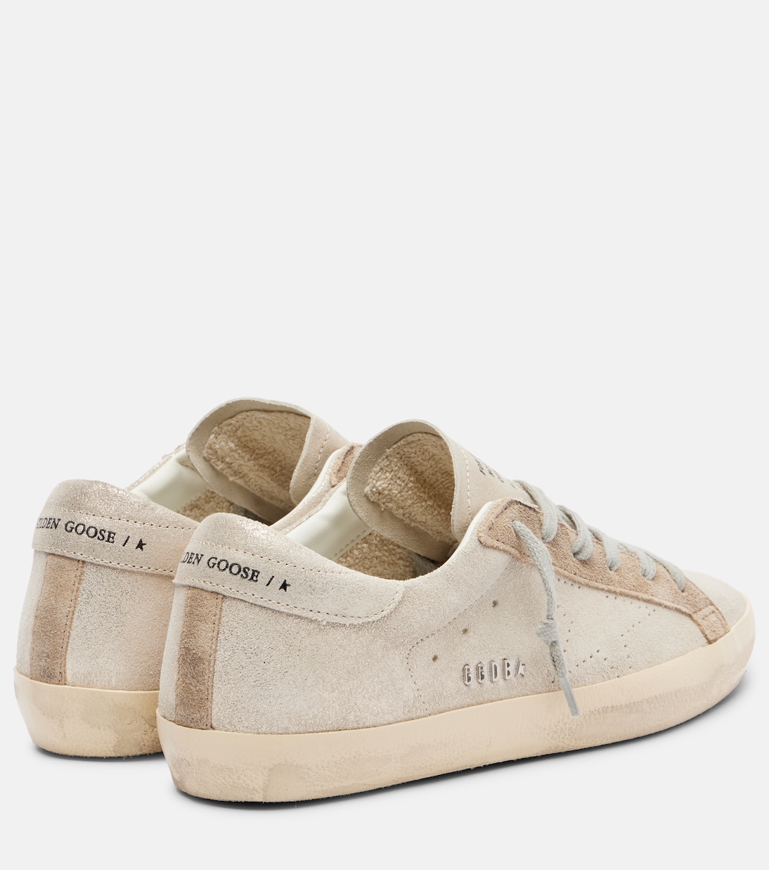 Супер-Звезда блестящие кожаные кроссовки Golden Goose, Platinum/Beige — фото 2